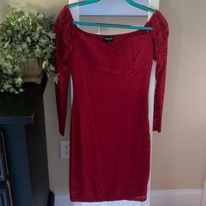 NWT BEBE OFF SHOULDER RED LACE DRESS MED $139